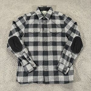 Roots Canada Shirt Mens Small Flannel Button Up Long Sleeves Elbow Patches